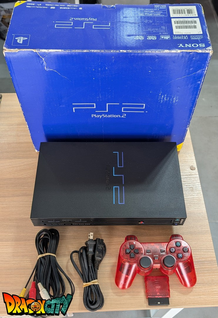 PlayStation 2 FAT JAP 60Hz – SCPH-50000 + Boîte d'origine + Manette sans fil rouge translucide + Câble Vidéo + Câble d'alimentation