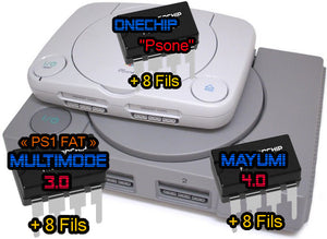 Playstation 1 - Puce « PS1 FAT Multimode 3.0 ou Mayumi 4.0 » / « PsOne OneChip »  + 8 Fils